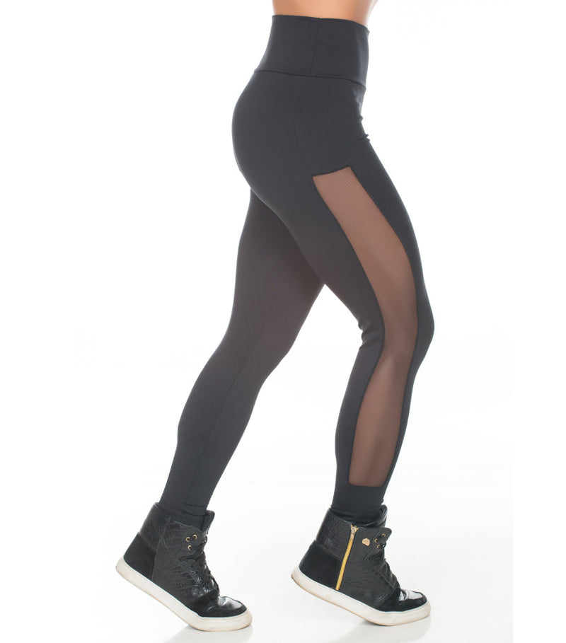 Calça Legging Fitness Tule na Lateral 1264