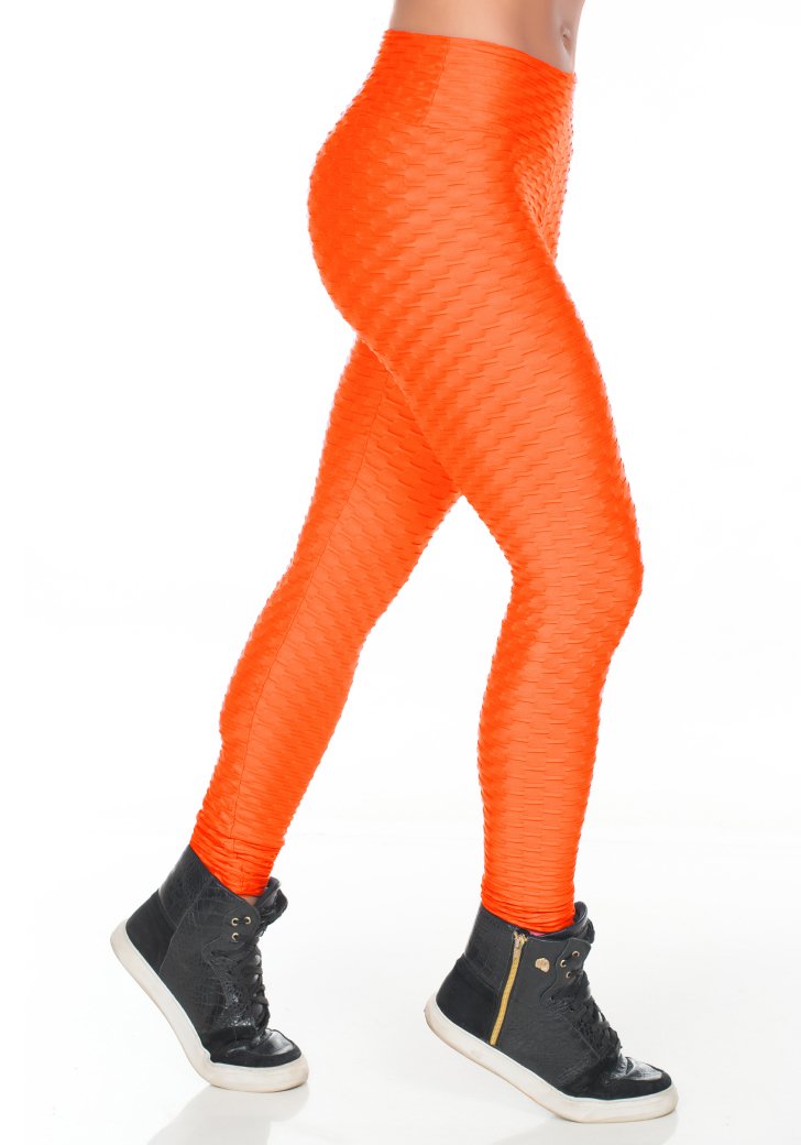 Calça Legging Fitness Cirrê Alto Relevo Laranja