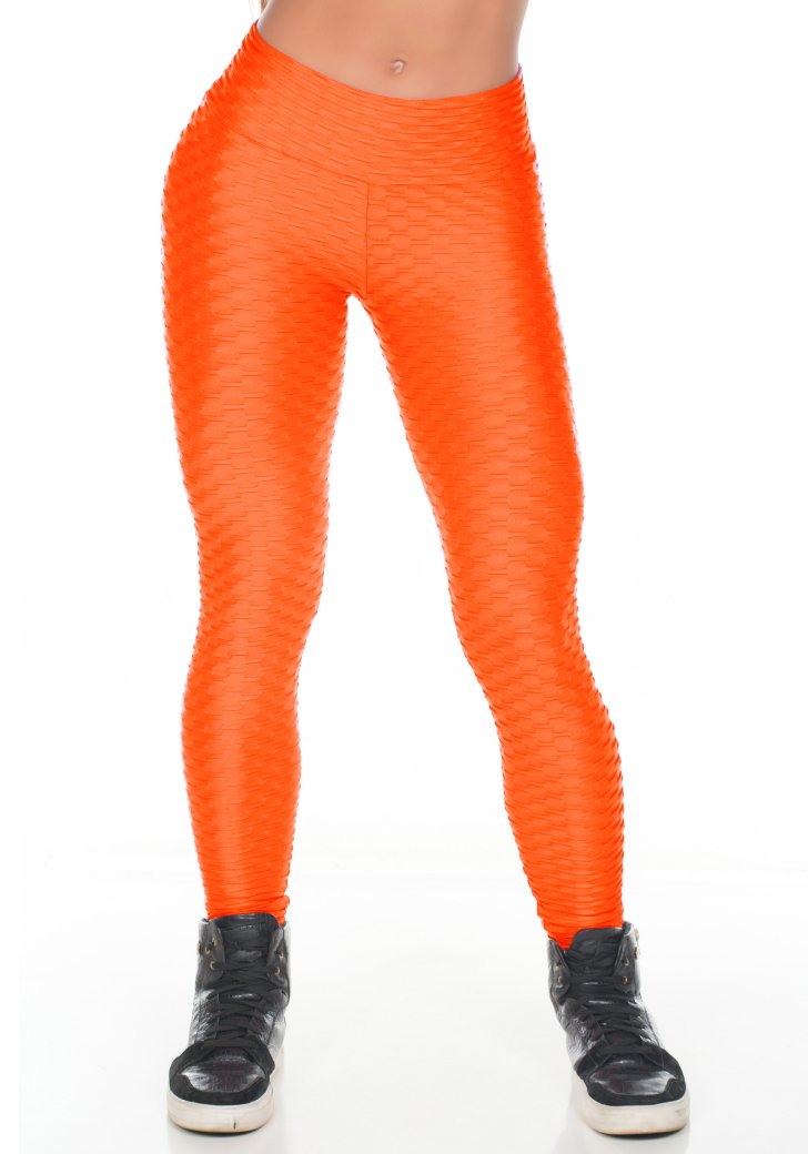 Calça Legging Fitness Cirrê Alto Relevo Laranja