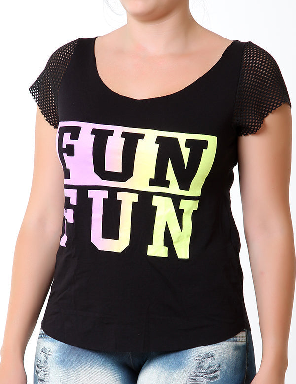 Blusa Fitness Com Manga De Tela Preta