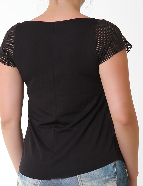 Blusa Fitness Com Manga De Tela Preta