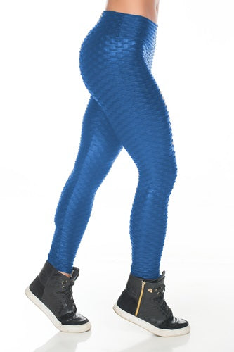 Calça Legging Fitness Cirrê Alto Relevo Azul
