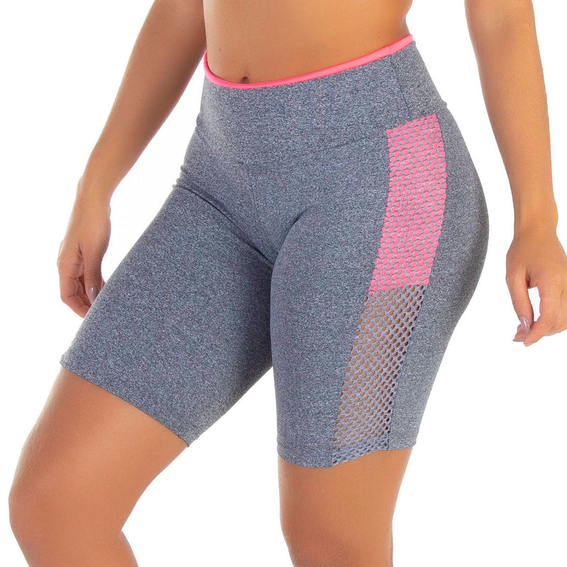 Bermuda Cinza Mescla com Grade Lateral e Cós Colorido | Fran