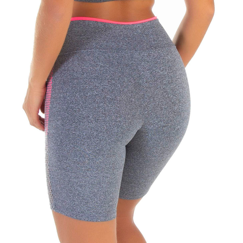 Bermuda Cinza Mescla com Grade Lateral e Cós Colorido | Fran