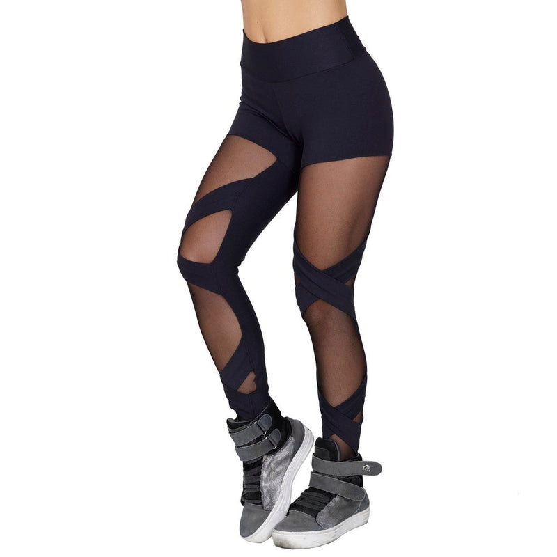 Calça Legging Fitness Lateral Cruzada Com Tule 3095