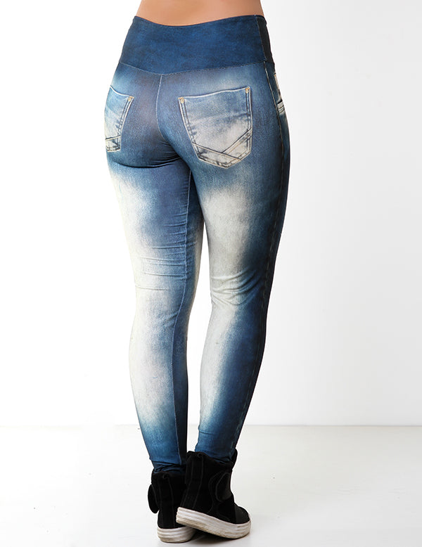 Calça Legging Fitness Fake Jeans Ciano Escuro
