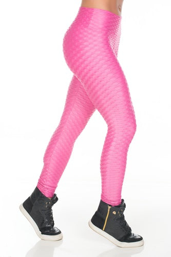 Calça Legging Fitness Cirrê Alto Relevo Rosa