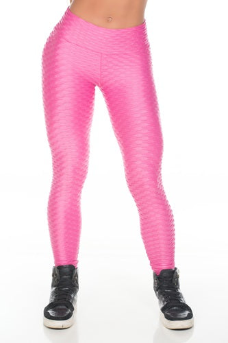 Calça Legging Fitness Cirrê Alto Relevo Rosa