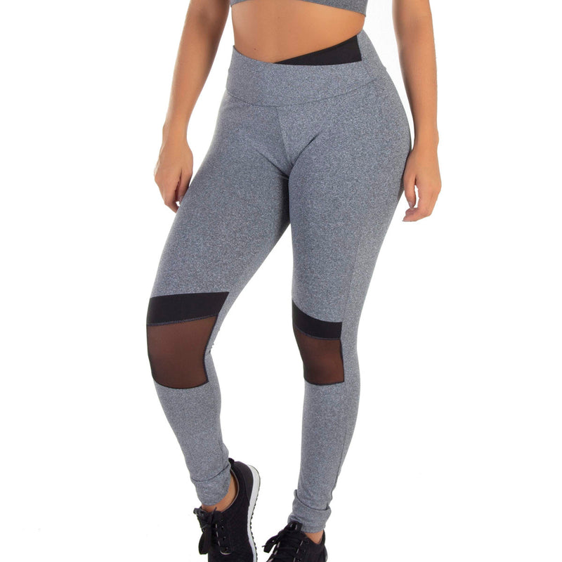 Legging Mescla Cós Transpassado e Telinha | Black Slash 2114