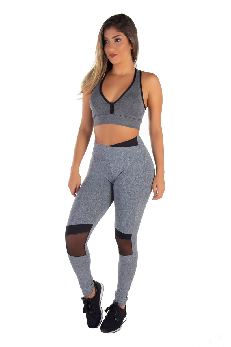 Legging Mescla Cós Transpassado e Telinha | Black Slash 2114